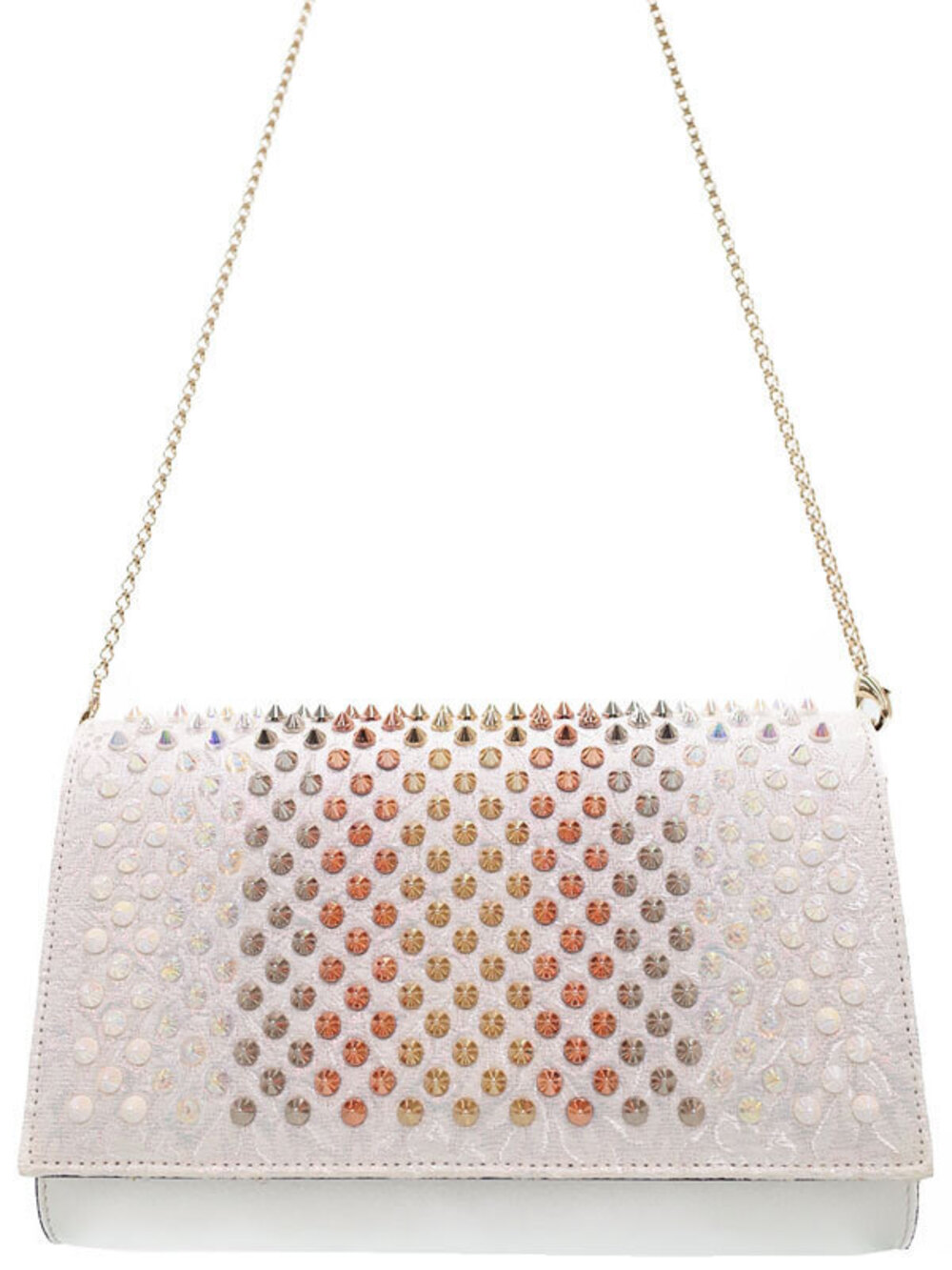 Christian Louboutin Paloma Spiked Holographic Iridescent Chain Bag White
